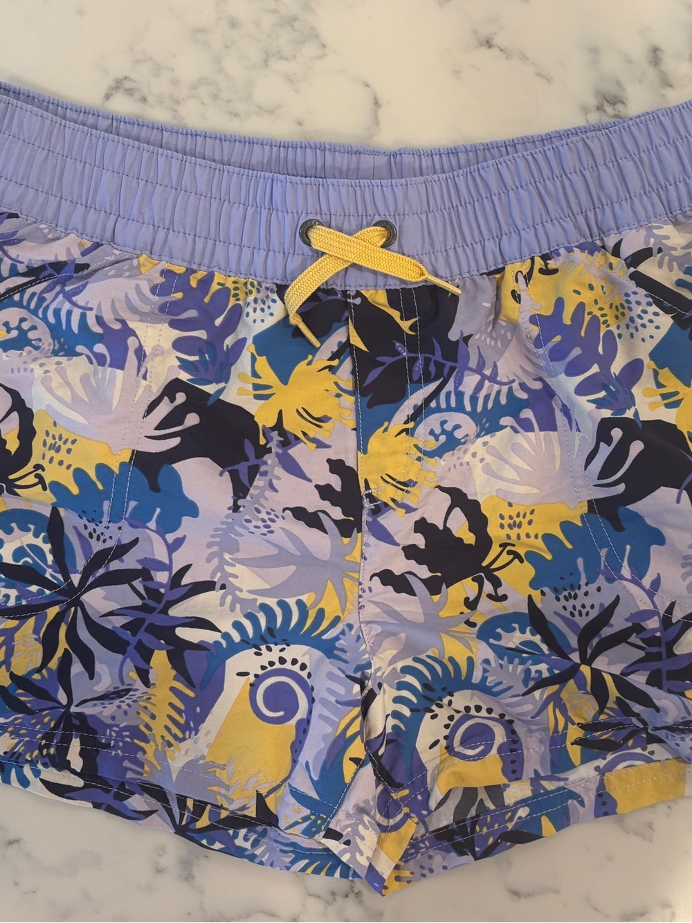 Patagonia Tropical Print Board Shorts in Lavender, Yellow & Blue Teen size XXL